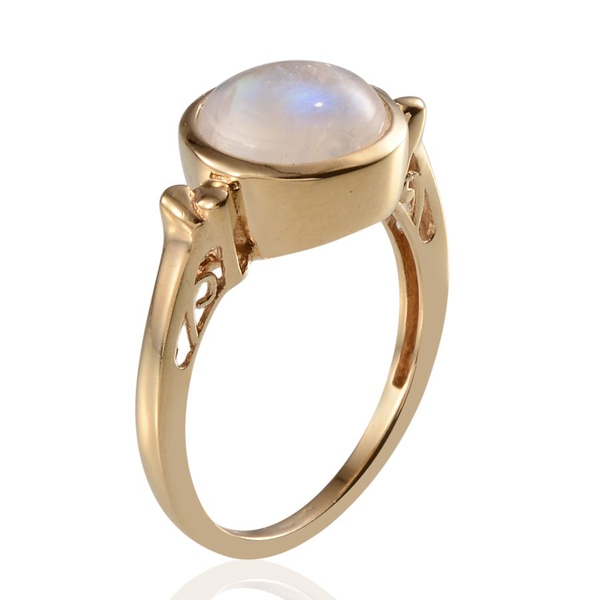 Rainbow Moonstone (Rnd 3.75 Ct) Solitaire Ring in 14K Gold Overlay Sterling Silver 3.750 Ct.