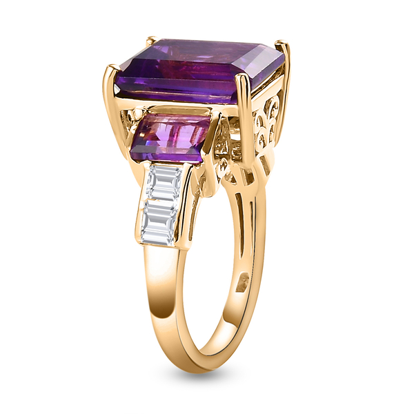 Amethyst and White Topaz Ring in 14K Gold Overlay Sterling Silver 8.44 Ct, Silver Wt. 3.50 Gms