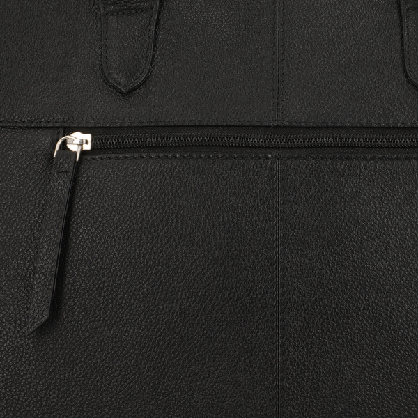 Leather Tote Bag with Detachable Shoulder Strap and Zipper Closure (Size 38x31x10Cm) - Black