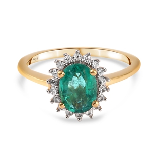 Emerald and Natural Cambodian Zircon Ring in 14K Gold Overlay Sterling Silver 1.50 Ct.