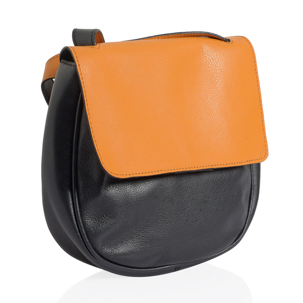 Genuine Leather Tan and Black Colour Sling Bag (Size 20 X 22 X 5.5 CM)