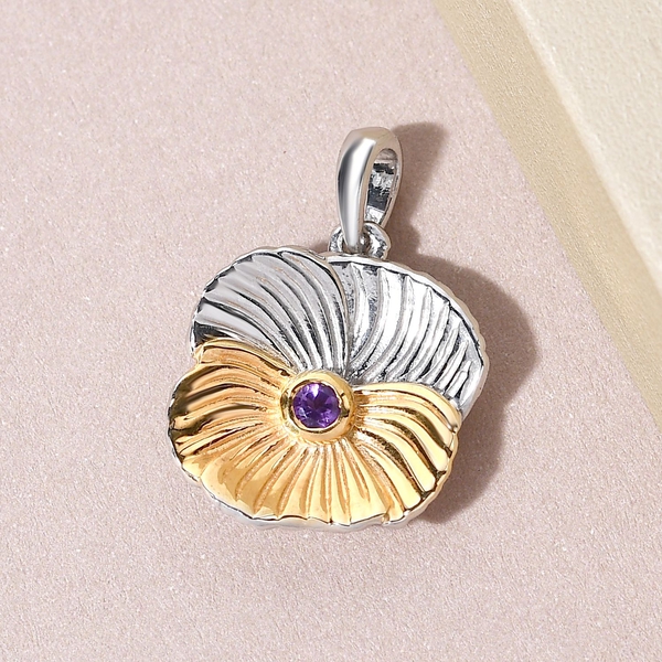 Amethyst Floral Pendant in Platinum and Yellow Gold Overlay Sterling Silver
