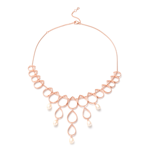 LucyQ Open Tear Drop Collection - Freshwater Pearl Necklace (Size 16/18/20) in Rose Gold Overlay Ste