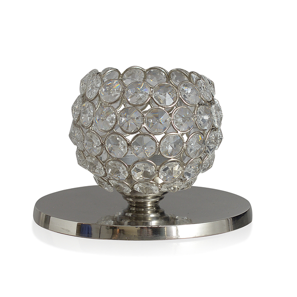 (Option 1) Home Decor - Austrian Crystal Dome Shaped T Light Holder with LED Light on a Metallic Base
