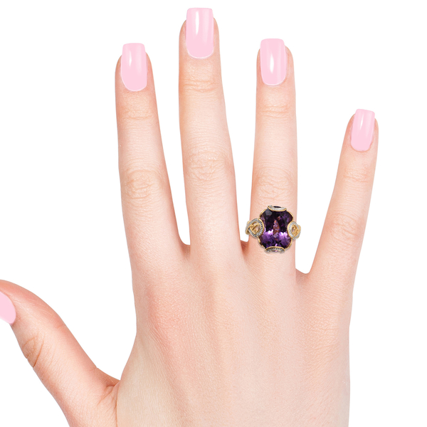 GP African Amethyst (Ovl 8.48 Ct), Kanchanaburi Blue Sapphire Ring in 14K Gold Overlay Sterling Silver 8.500 Ct.