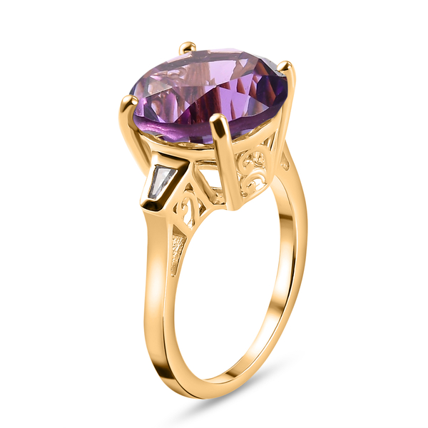 Lusaka Amethyst and Natural Cambodian Zircon Ring in 14K Gold Overlay Sterling Silver 6.20 Ct.