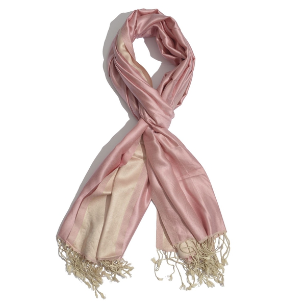 Pink and Cream Colour Reversible Scarf (Size 195x75 Cm)