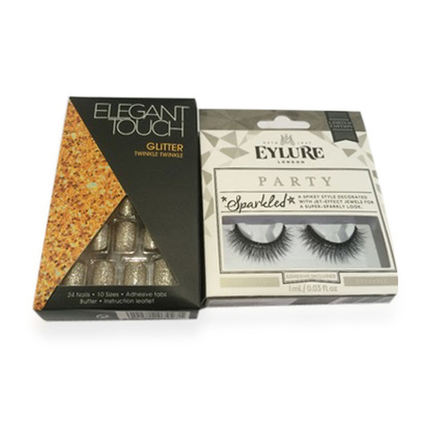 (Option 2) Elegant Touch Glitter Nails Twinkle Twinkle with Eylure Christmas Sparkle Lash Sparkled