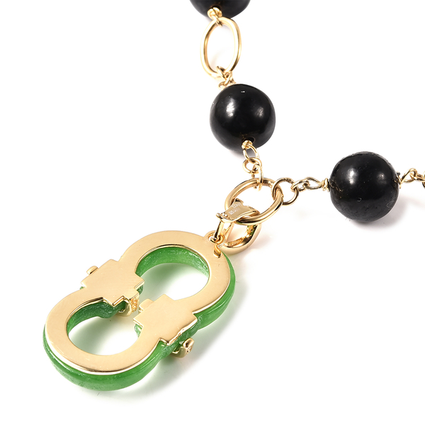 Black and Green Jade Adjustable Necklace (Size 20) with Removable Pendant and Magentic Lock in Yellow Gold Overlay Sterling Silver 204.75 Ct.