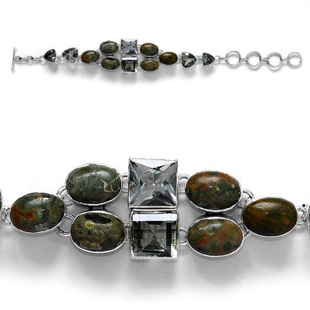 Last One- Sterling Silver Ryolite,Brazilian Green Amethyst Bracelet  45.50  Ct.