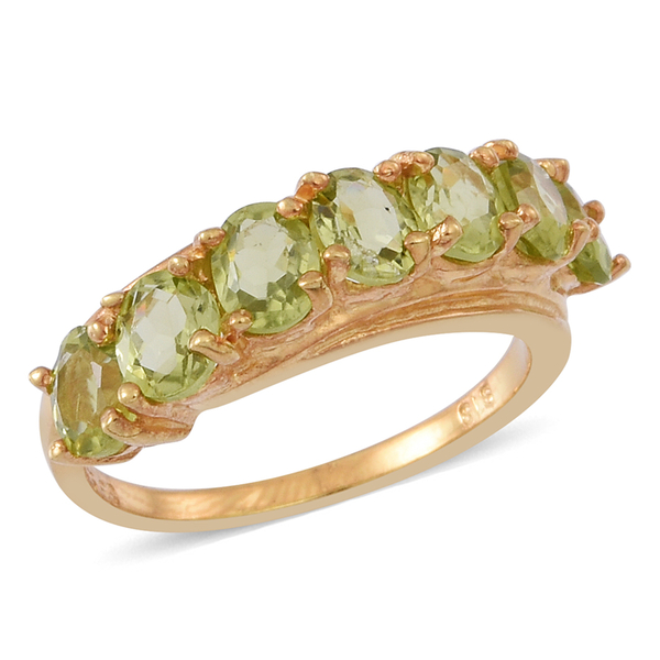 AA Hebei Peridot (Ovl) 7 Stone Ring in Yellow Gold Overlay Sterling Silver 3.000 Ct.