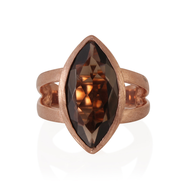 Brazilian Smoky Quartz (Mrq) Solitaire Ring in 14K Rose Gold Overlay Sterling Silver 6.500 Ct.