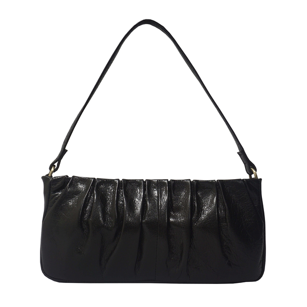 ASSOTS LONDONIvy Genuine Leather Pleated Shoulder Bag - Black