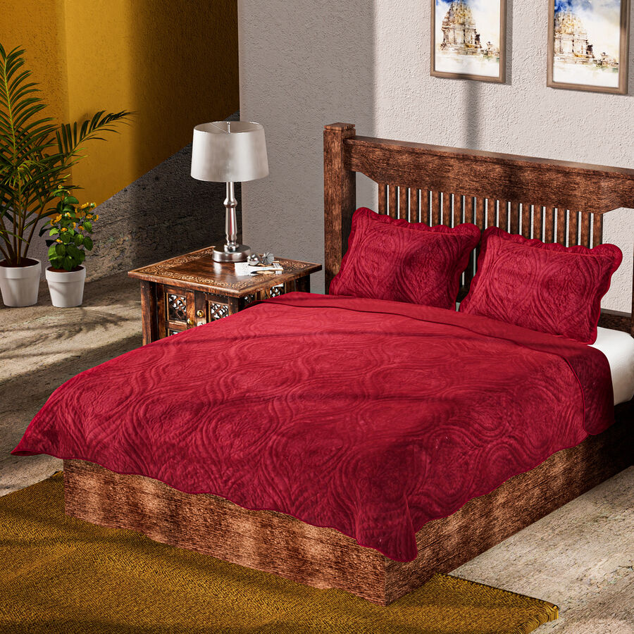 3 Pcs Set Serenity Night Summer Quilt And 2 Pillowcases (Size 200X200 Cm) - Burgundy