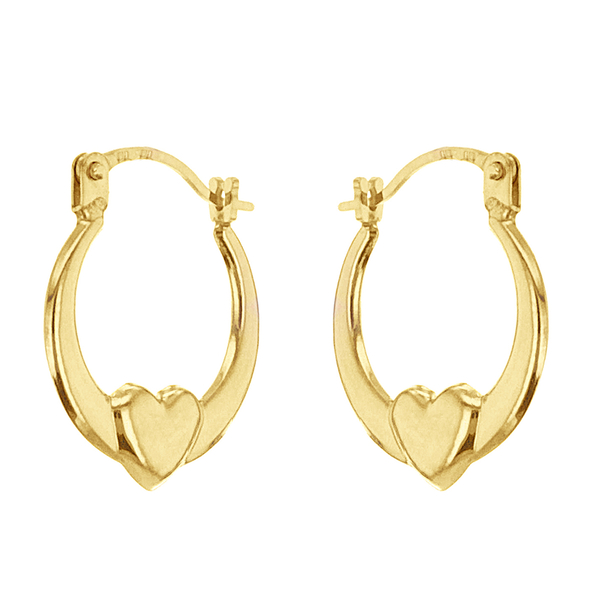 Designer Inspired 9K Yellow Gold Heart Creole Hoop Earrings (with Clasp Lock)