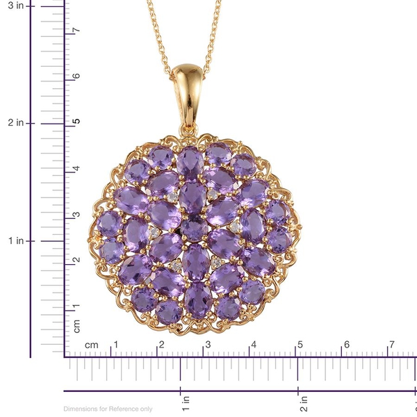 Lavender Alexite (Ovl), White Topaz Cluster Pendant With Chain in 14K Gold Overlay Sterling Silver 16.750 Ct.