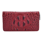 100% Genuine Leather Croc Embossed Wallet with Zipper Closure (Size 20x11x2Cm) - Red