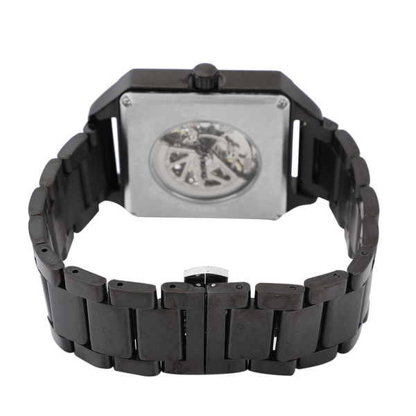 Close Out Deal - GENOA Automatic Movement Black Skeleton Style Dial 5 ATM Water Resistant Watch with Black Chain Strap