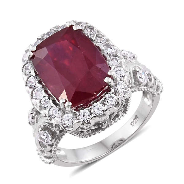 Designer Inspired - AAA African Ruby (Cush 8.00 Ct), Natural Cambodian Zircon Ring in Platinum Overl