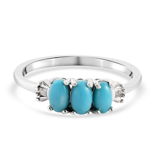 Arizona Sleeping Beauty Turquoise and Diamond Ring in Platinum Overlay Sterling Silver 0.78 Ct