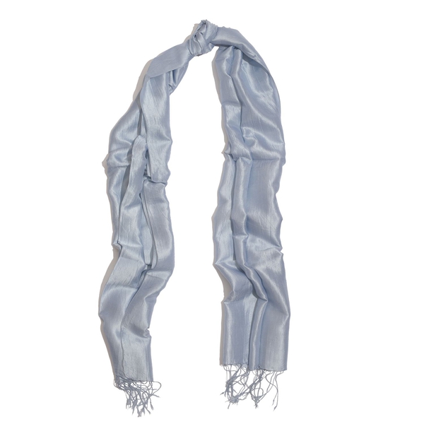100% Silk Metalic Blue Colour Scarf (Size 180x50 Cm) with Hand Made Tussel