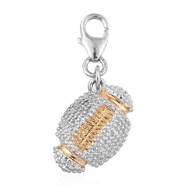 Yellow Gold and Platinum Overlay Sterling Silver Rugby Ball Charm, Silver wt 3.90 Gms.