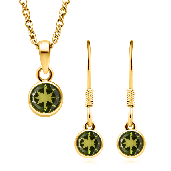 2 Piece Set - Hebei Peridot Pendant and Hook Earrings in 14K Gold Overlay Sterling Silver With Stain
