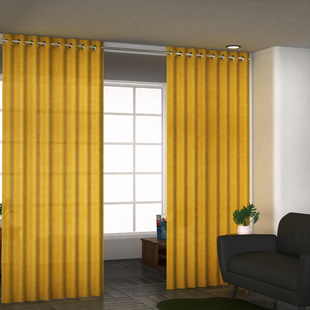 Set of 2 - 100%Cotton Textured Slub Curtain with Eyelets (Size 140x234cm) - Mustard