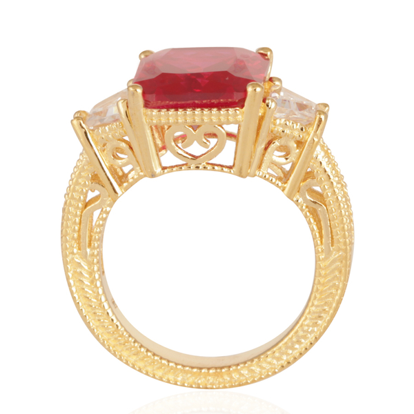 ELANZA AAA Simulated Ruby (Oct), Simulated Diamond Ring in 14K Gold Overlay Sterling Silver