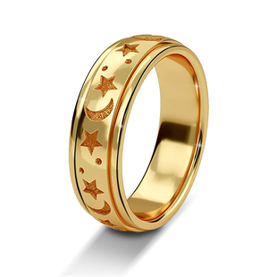 14K Gold Overlay Sterling Silver Moon & Star Spinner Ring