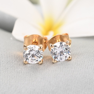 Lustro Stella 14K Gold Overlay Sterling Silver Stud Earrings (with Push Back) Made with Finest CZ 1.730 Ct.