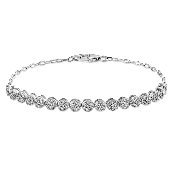 Diamond Cluster Bracelet (Size - 7.5) in Platinum Overlay Sterling Silver 1.00 Ct.