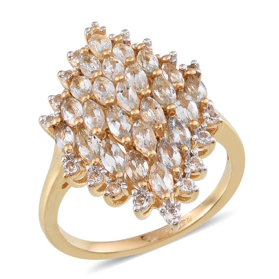 Espirito Santo Aquamarine (Mrq), White Topaz Cluster Ring in 14K Gold Overlay Sterling Silver 2.000 Ct.