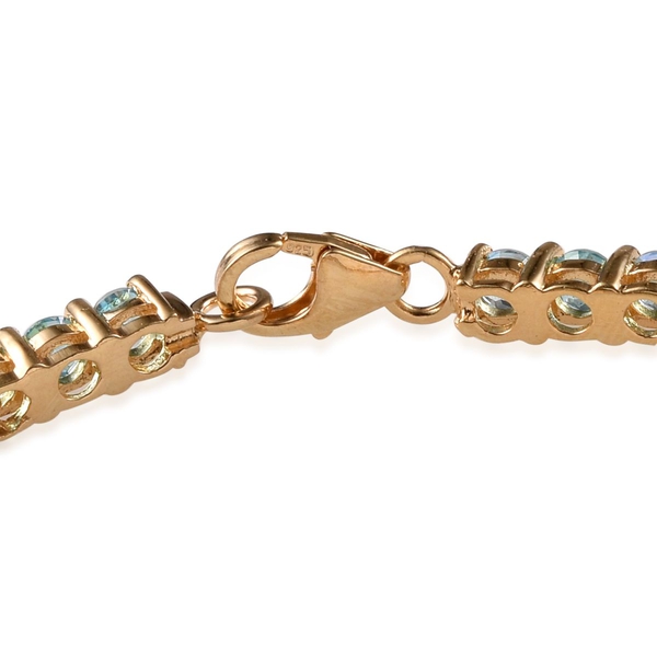 Signity Paraiba Topaz (Rnd) Bracelet in 14K Gold Overlay Sterling Silver (Size 7) 7.000 Ct.