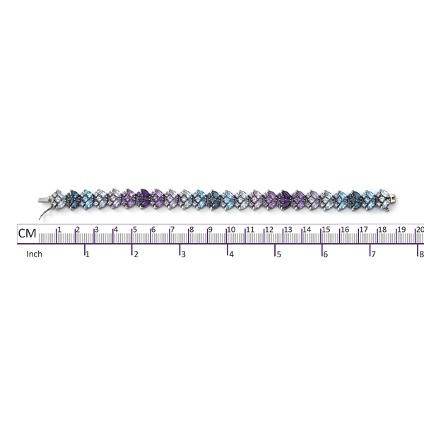Swiss Blue Topaz (Mrq), Rose De France Amethyst and Multi Gemstone Bracelet (Size 7.25) in Black and Rhodium Plated Sterling Silver 13.00 Ct, Silver Wt. 15.40 Gms
