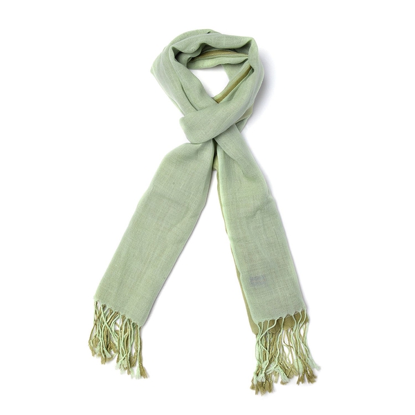 100% Wool Light and Dark Green Colour Scarf with Fringes (Size 180x70 Cm)