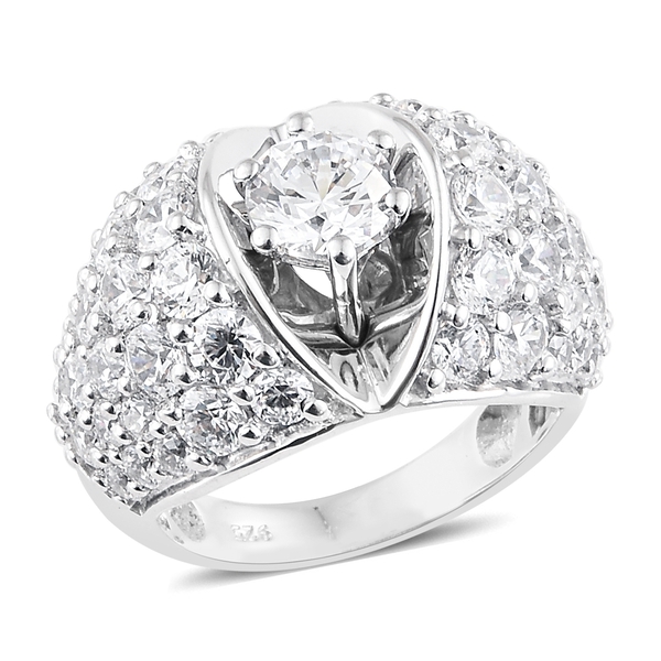 Lustro Stella Made with Finest CZ Cluster Ring in Platinum Plated Silver 7.89 Grams