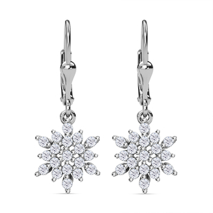 Natural Cambodian Zircon Snowflake Lever Back Earrings in Platinum Overlay Sterling Silver