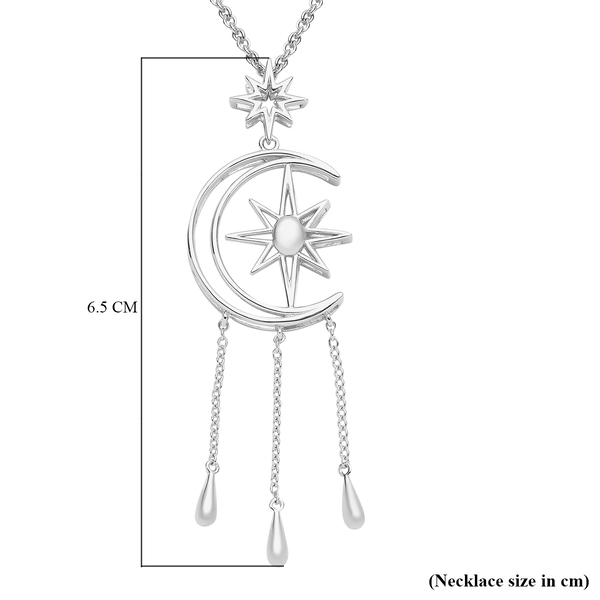 LucyQ Constellation Collection - Rhodium Overlay Sterling Silver Moon & Star Necklace (Size 16/18/20), Silver Wt 9.46 Gms