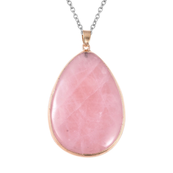Rose Quartz (Pear 49x35 mm) Pendant With Chain (Size 24) in Gold Plated 100.00 Ct.