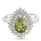 Natural Hebei Peridot and Natural Cambodian Zircon Cluster Ring (Size N) in Platinum Overlay Sterling Silver 