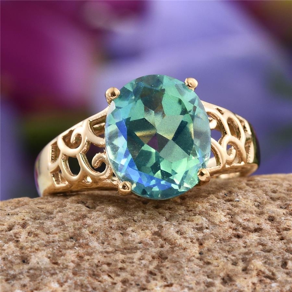 Peacock Quartz (Ovl) Solitaire Ring in 14K Gold Overlay Sterling Silver 5.000 Ct.