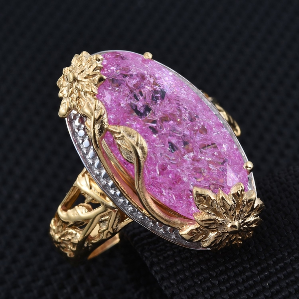 Hot Pink Crackled Quartz (Ovl) Solitaire Ring in 14K Gold Overlay Sterling Silver 8.000 Ct.