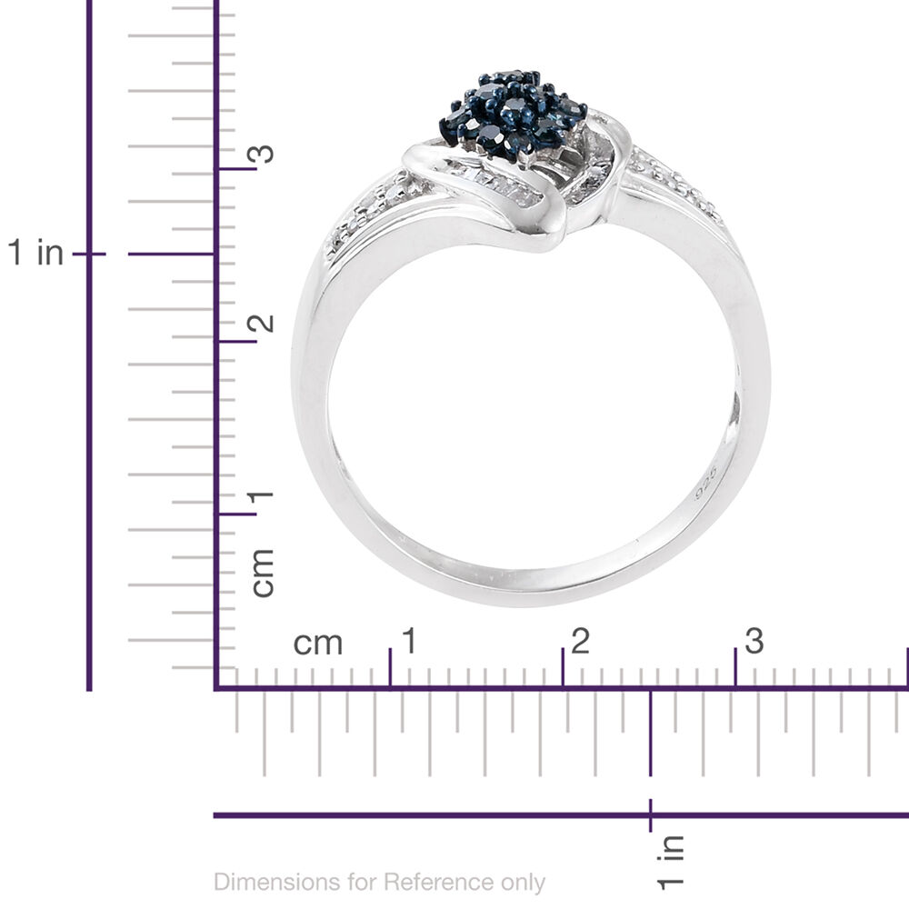 Blue Diamond (Rnd), White Diamond Ring in Platinum Overlay Sterling Silver 0.500 Ct.