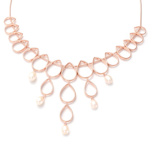 LucyQ Open Tear Drop Collection - Freshwater Pearl Necklace (Size 16/18/20) in Rose Gold Overlay Sterling Silver