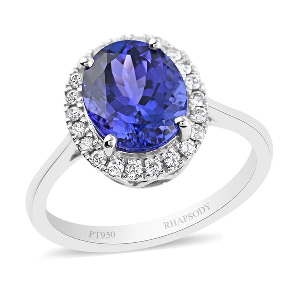 Independently Appraised-RHAPSODY 950 Platinum AGI Certified AAAA Tanzanite and Diamond (VS/E-F) Ring