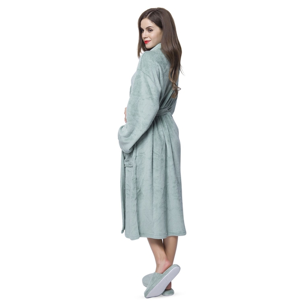 Supersoft Short Pile Microflannel Green Colour Bath Robe (Free Size) and Slippers