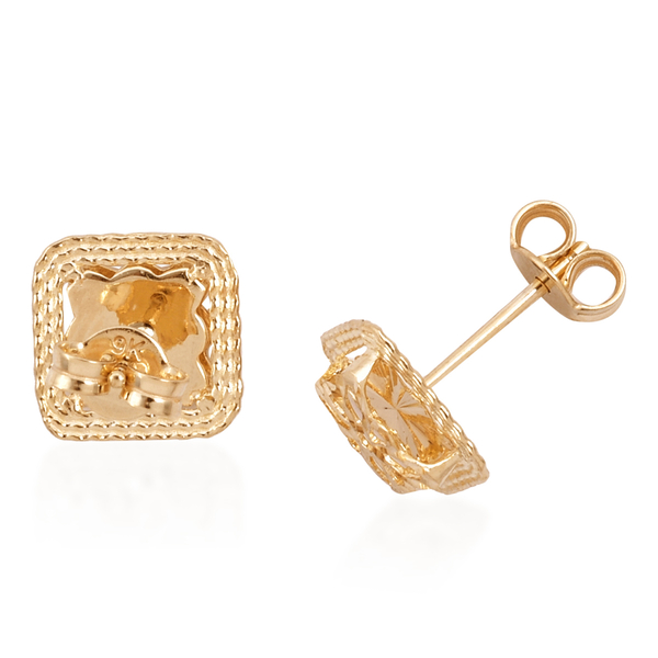 Designer Inspired- 9K Yellow Gold Diamond Cut Stud Earrings (with Push Back)