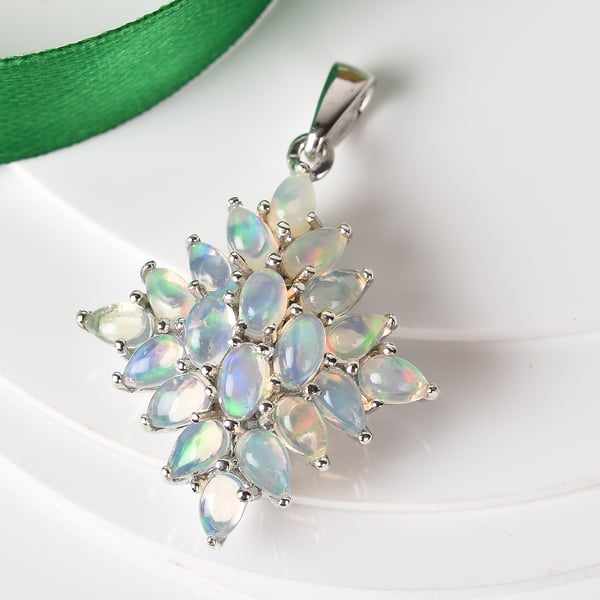 Ethiopian Welo Opal Cluster Pendant in Platinum Overlay Sterling Silver 3.00 Ct.