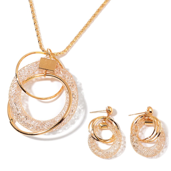White Austrian Crystal Pendant With Chain and Earrings (with Push Back) in Gold Tone